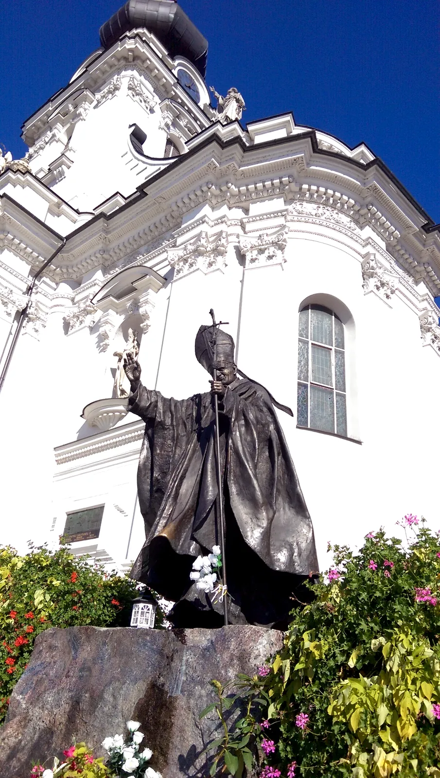 Statue of Saint John Paul II beside the basilica in Wadowice