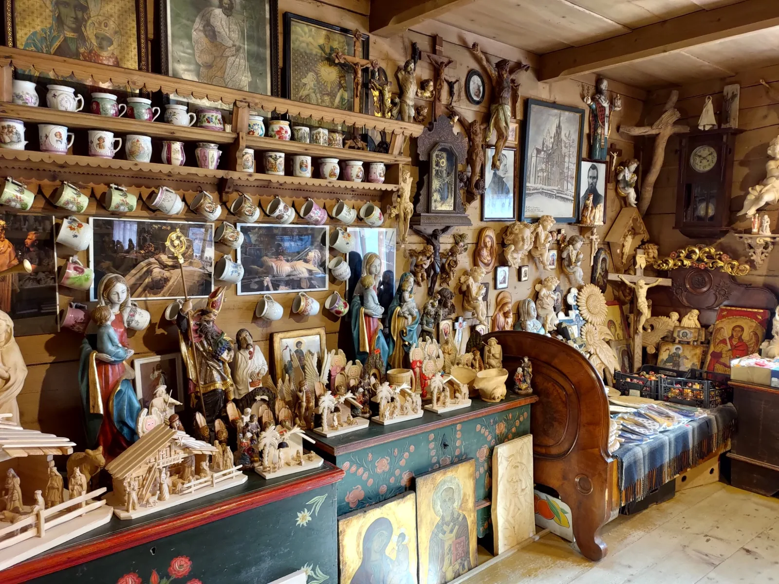 Traditional wood carvings inside a house in Chocholow